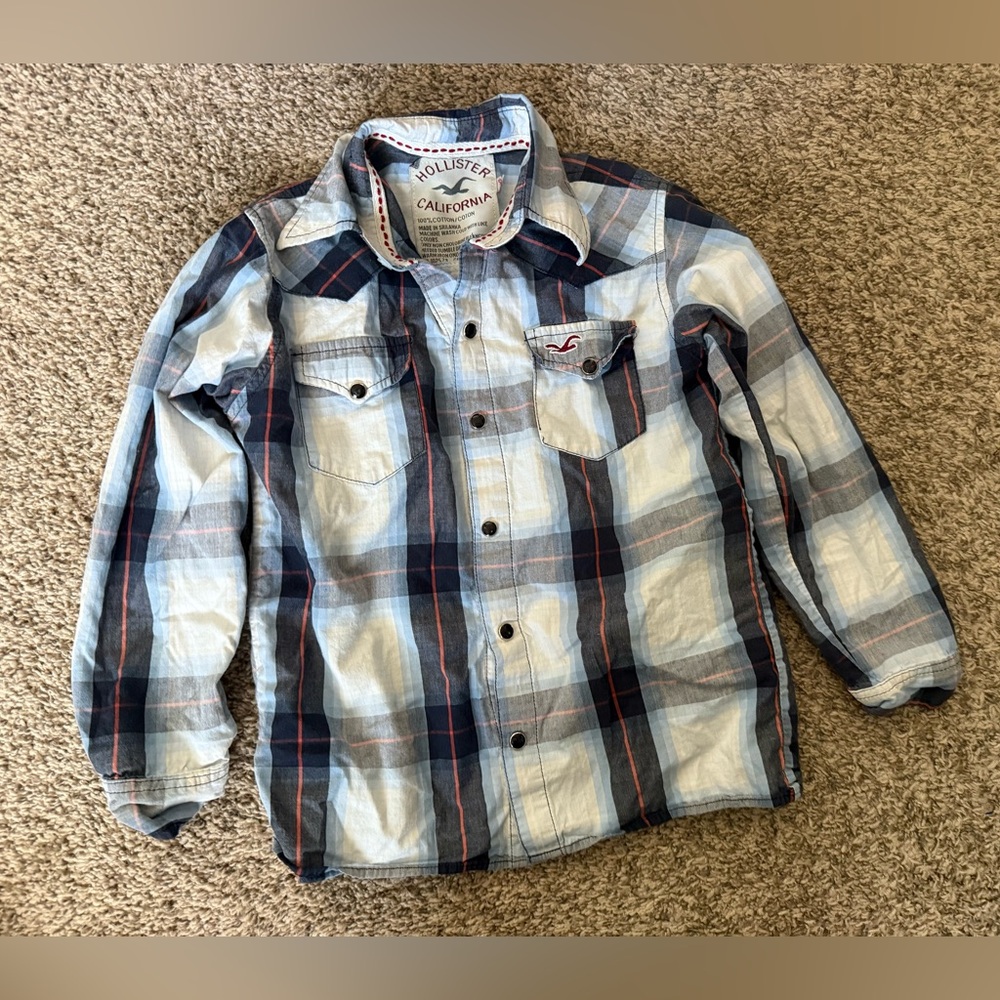 Hollister Boys Button Down Plaid Shirt
